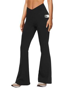 DLOODA Women's Yoga Pants with Pockets No Front Seam Crossover High Waisted